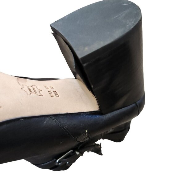 Via Spiga Womens Leather Ankle Boots 10M Zip Black Italy Buckle Moto Chic FLAWS - Picture 8 of 14